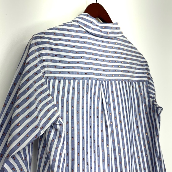 Boden Copper Metallic Clip Blue & White Pinstripe Button Up Shirt Nwt Size 4P - Picture 8 of 15